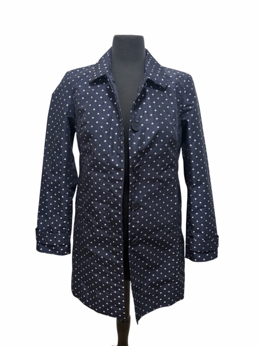 Talbots Petite Navy Blue Silver Polka- Dot Lightweight Jacket Raincoat - 2P